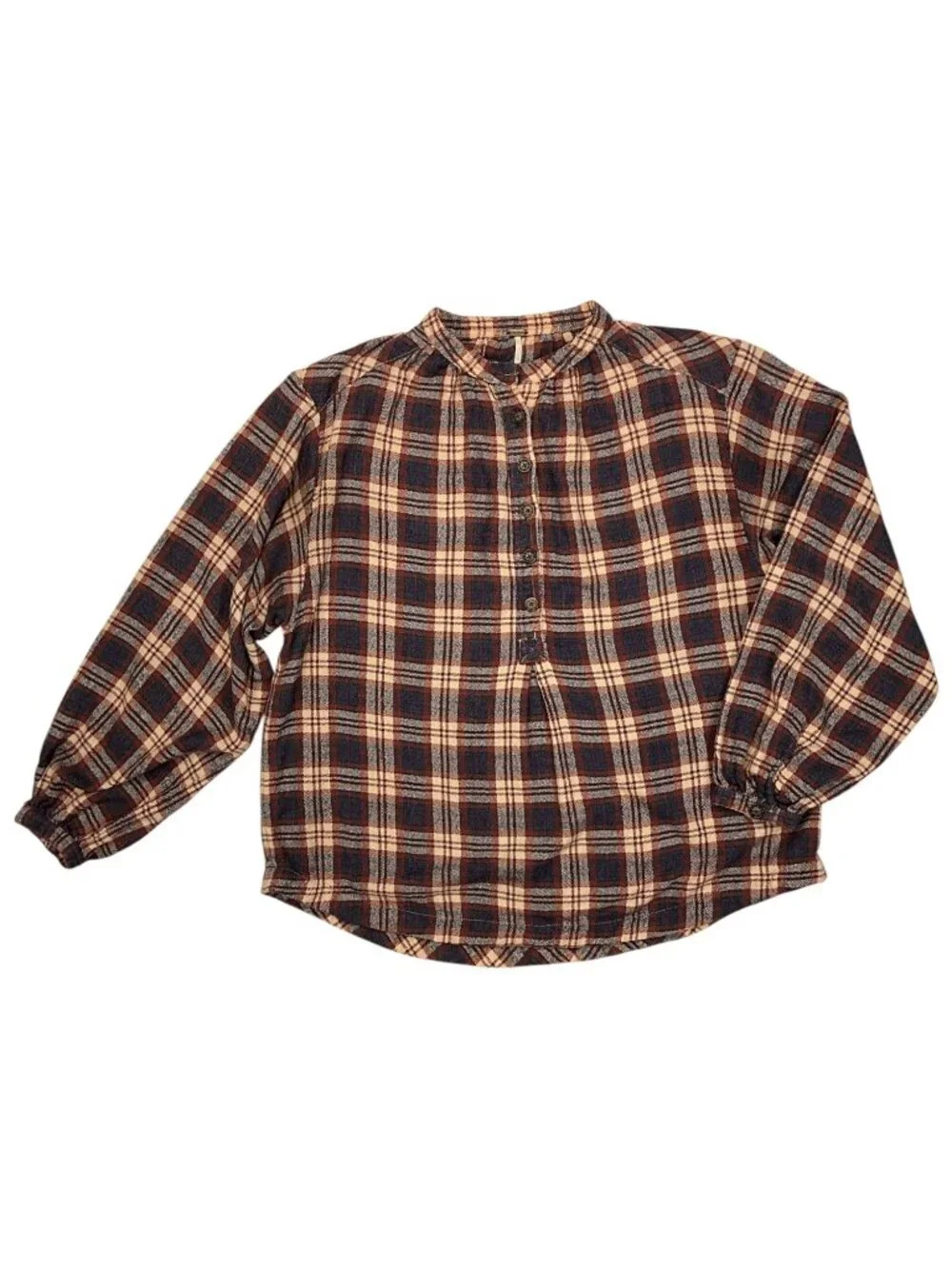 Free People Northern Bound Pullover Top Shirt S Plaid Moonlit Combo Wool Blend